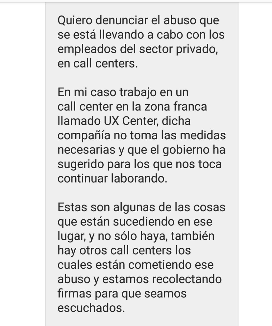Mire aquí denuncia del estado de los empleados de UX Center