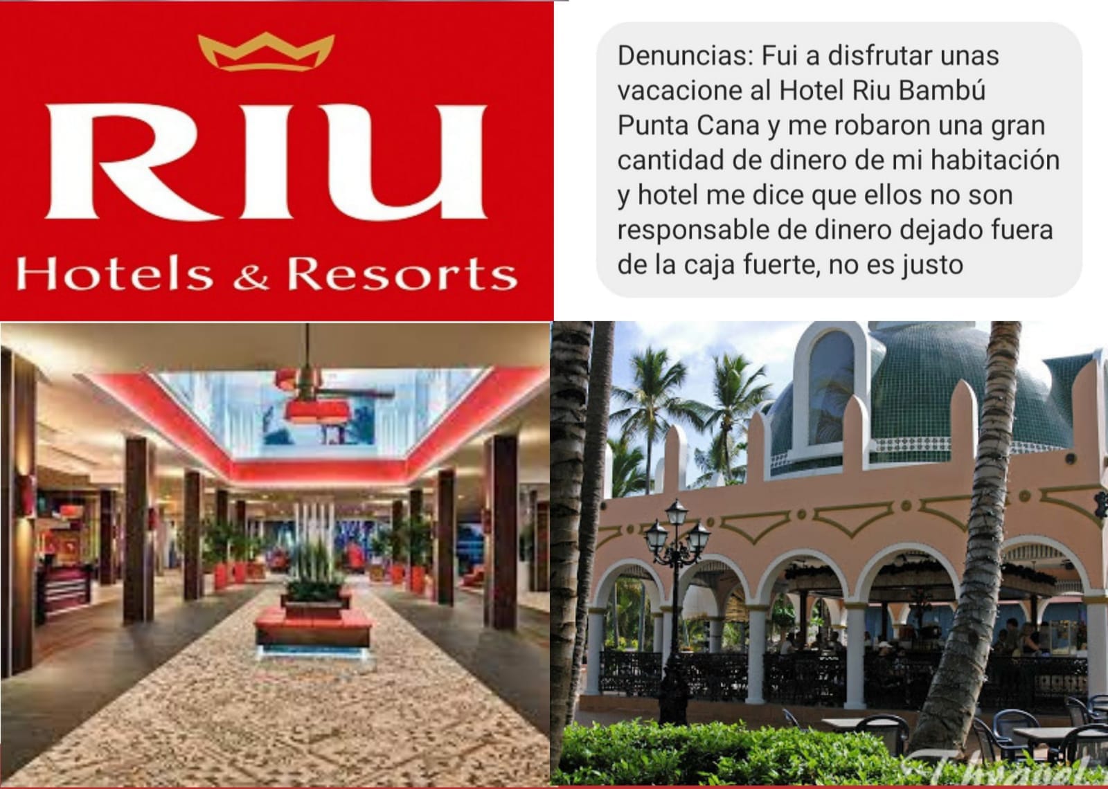 Denuncian robo en Hotel Riu Bambú Punta Cana