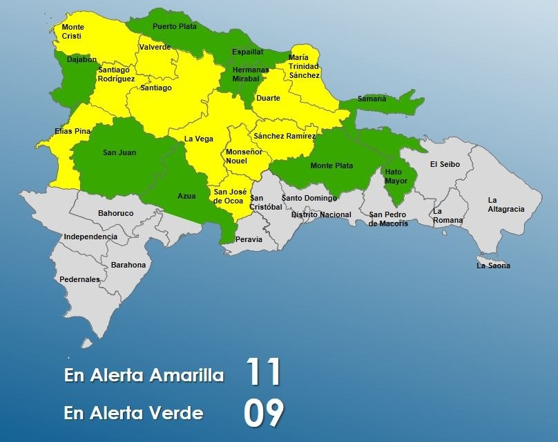 COE aumenta a 20 las provincias en alerta por vaguada
