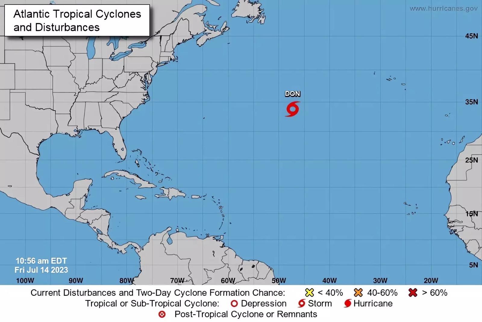 Se forma en medio del Atlántico la tormenta subtropical Don