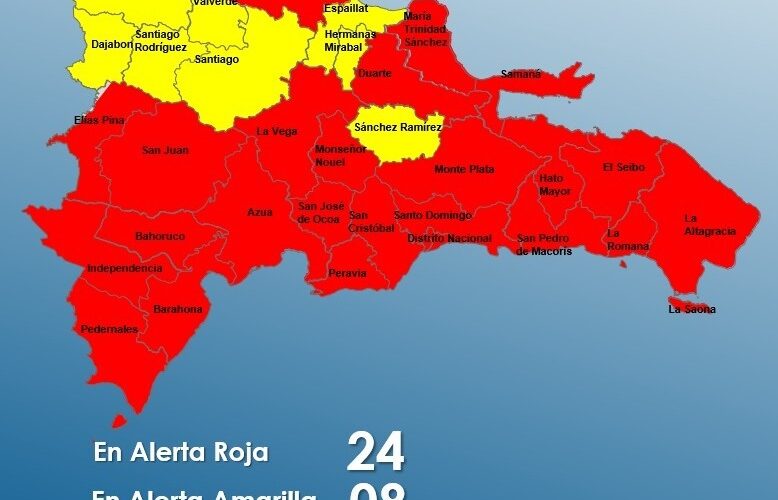 COE aumenta a 24 las provincias en alerta roja por tormenta Franklin