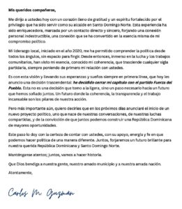 Carlos Guzmán renuncia de la Fuerza del Pueblo
