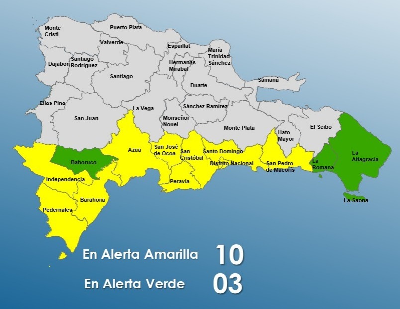 Alerta amarilla para 10 provincias y tres en verde por lluvias